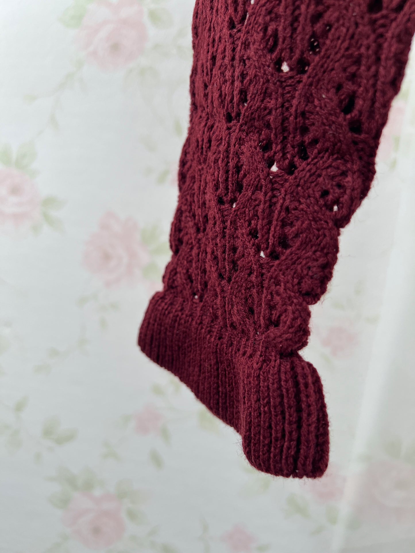 GRL Ruffled Hem Knitted Camisole Cardigan Set (Strawberry Red)