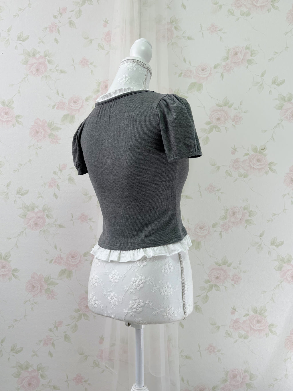 Ruffled Lined Shoujo Top (Gray)
