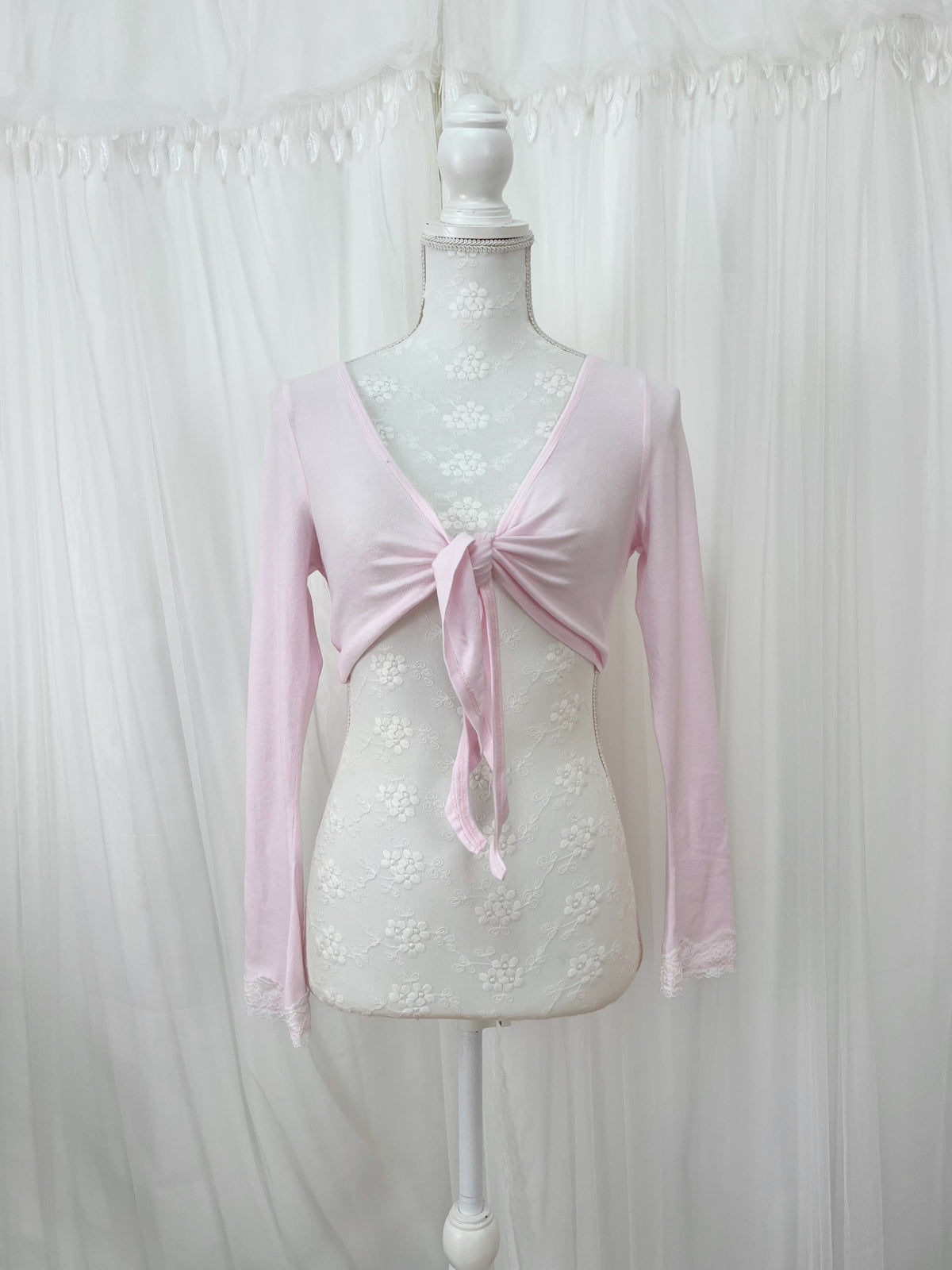 MultiPal Store Original Front Tie Cardigan With Lace (Pink)