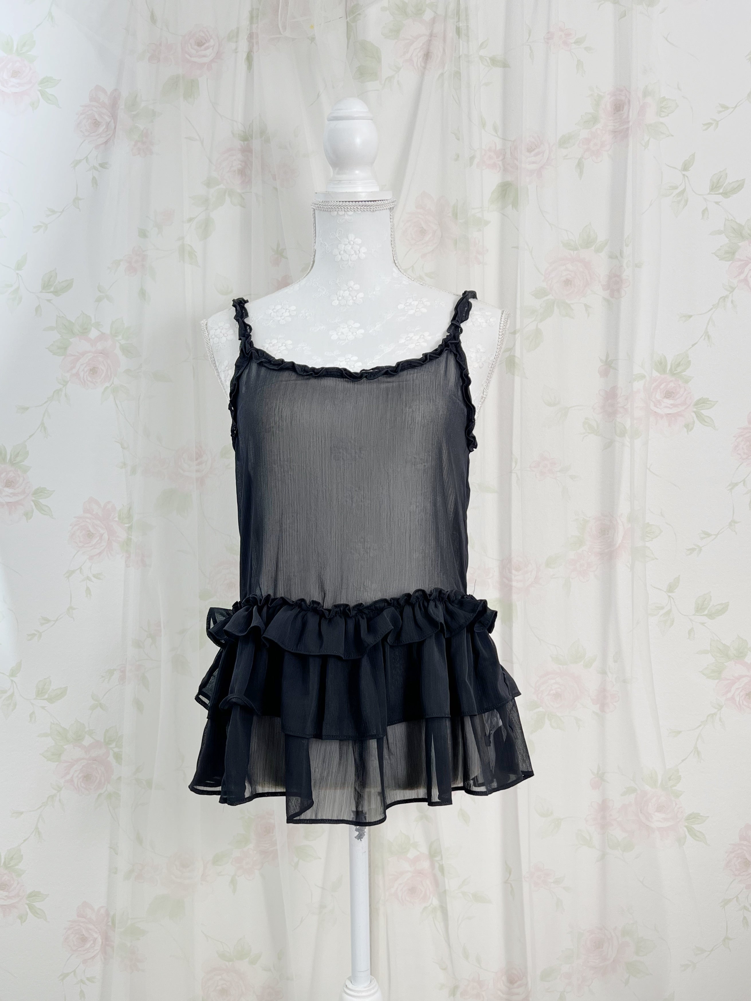 Chiffon Layered Hem Camisole (Black)