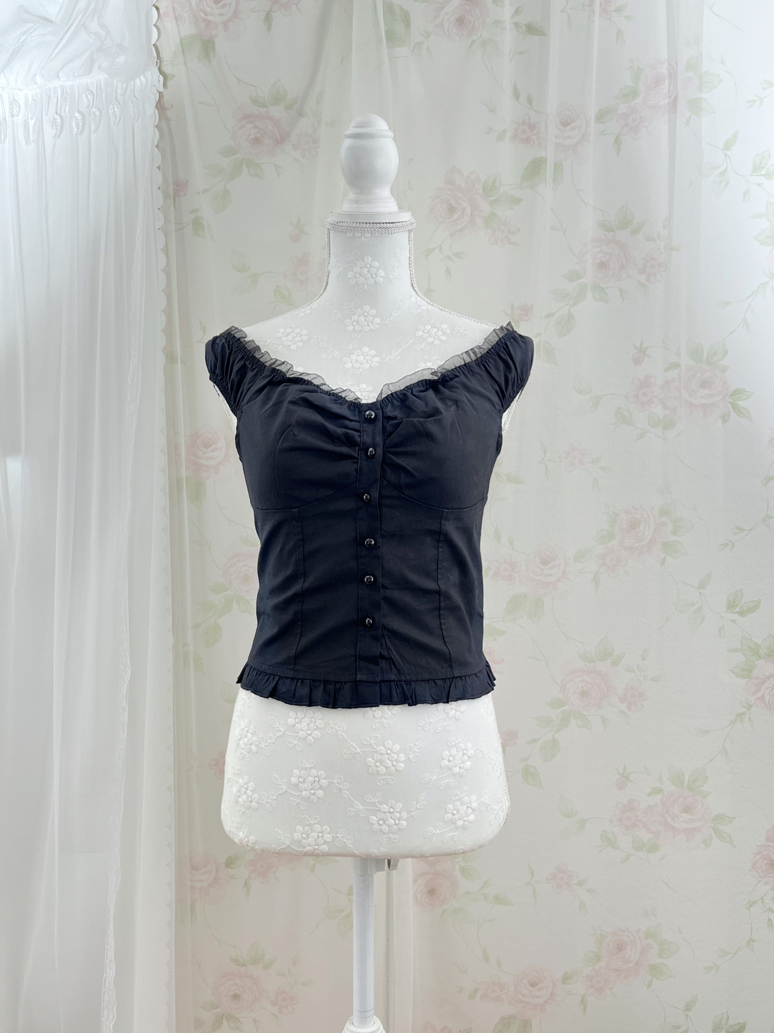Cotton Princess Blouse (Black)