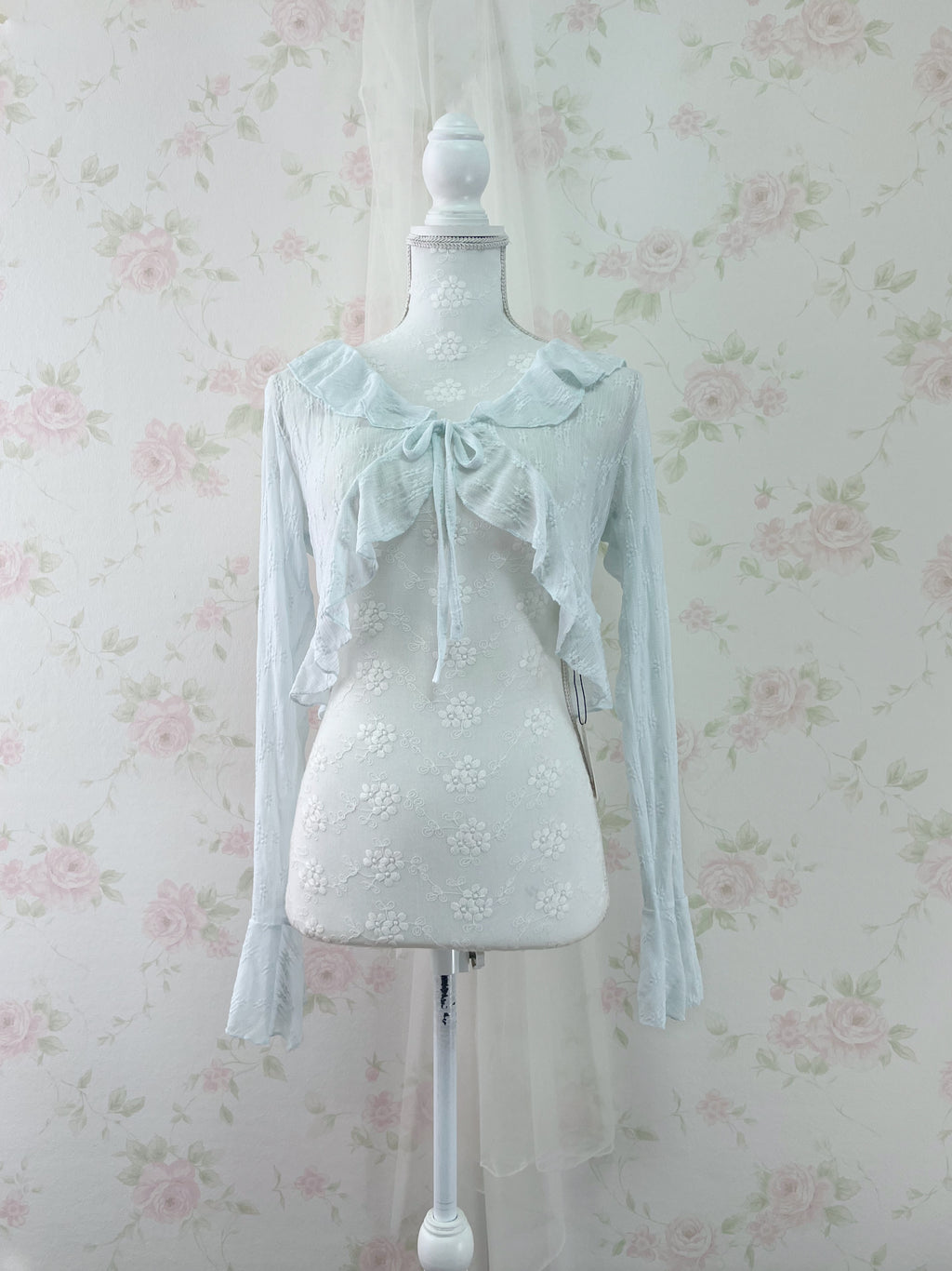 Lacy Front String Cardigan (Blue)