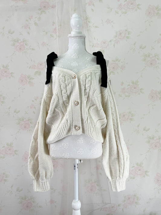 Velvet Shoulder Bow Sweater (Ivory)
