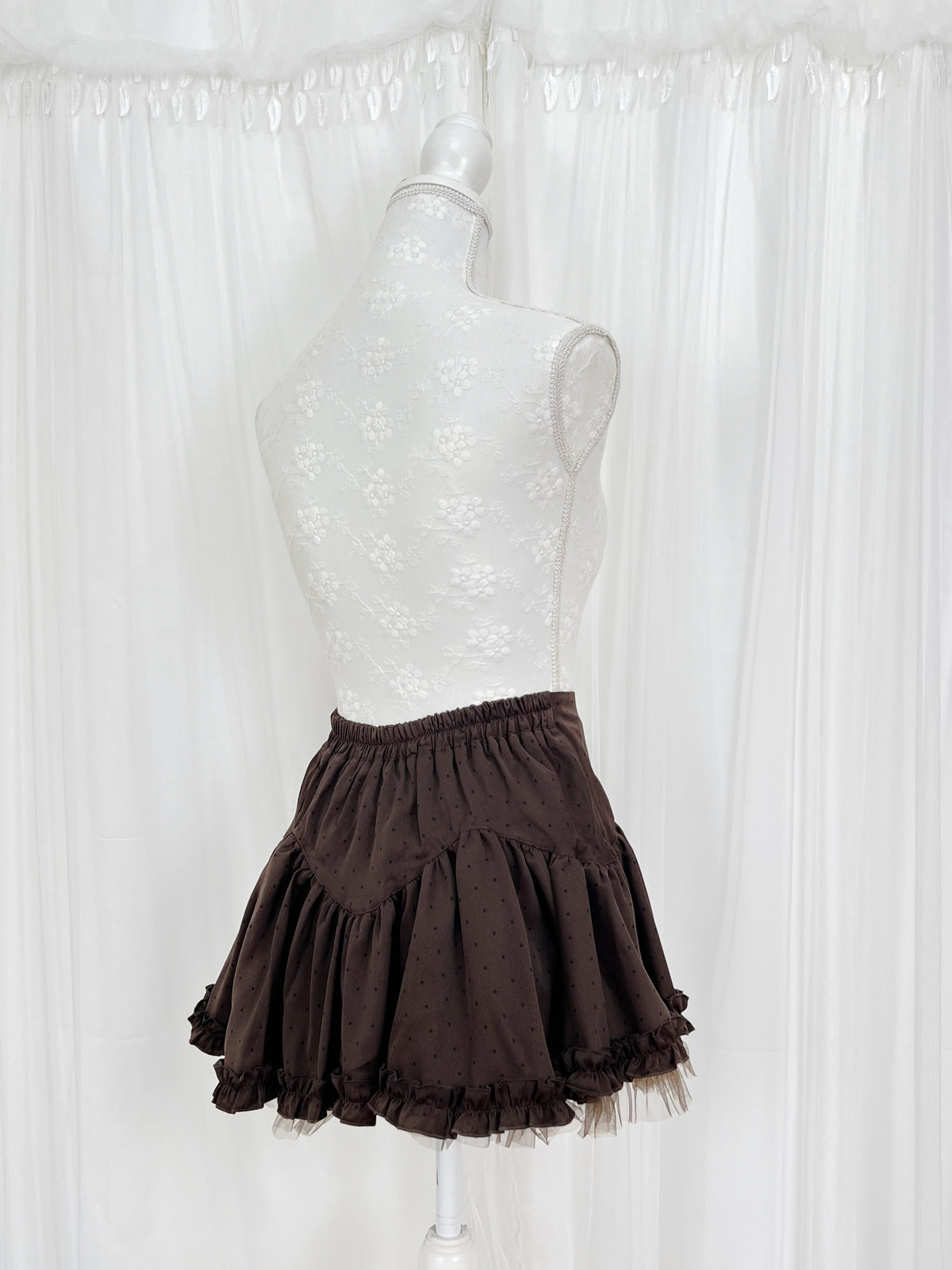 Tiny Polka Dot Mini Flare Skirt (Chocolate)