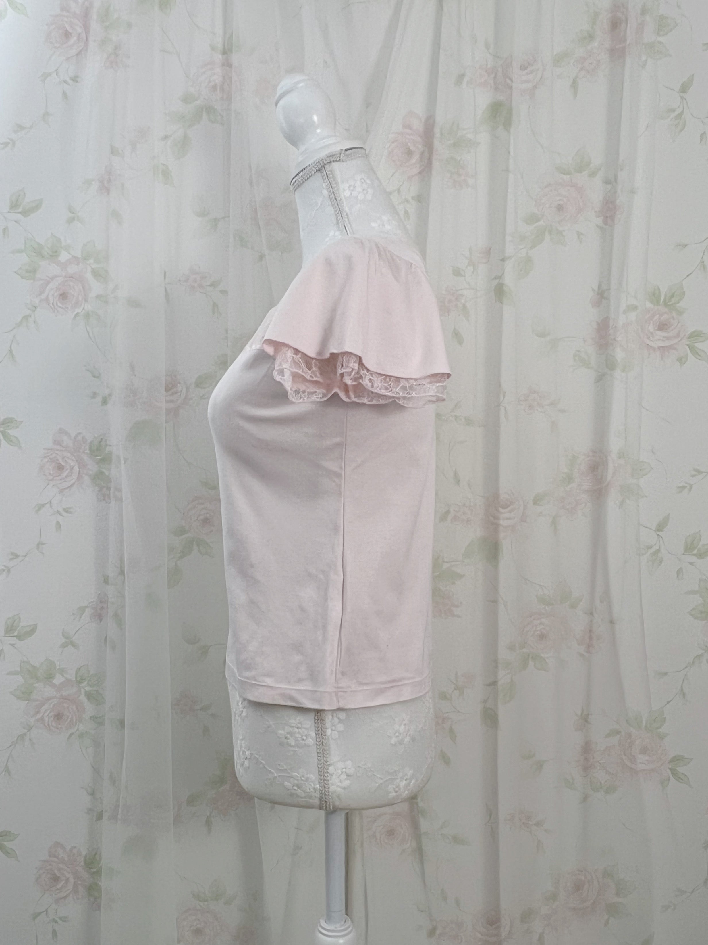 L'EST ROSE French Sleeve Cotton T-Shirt (Pink)