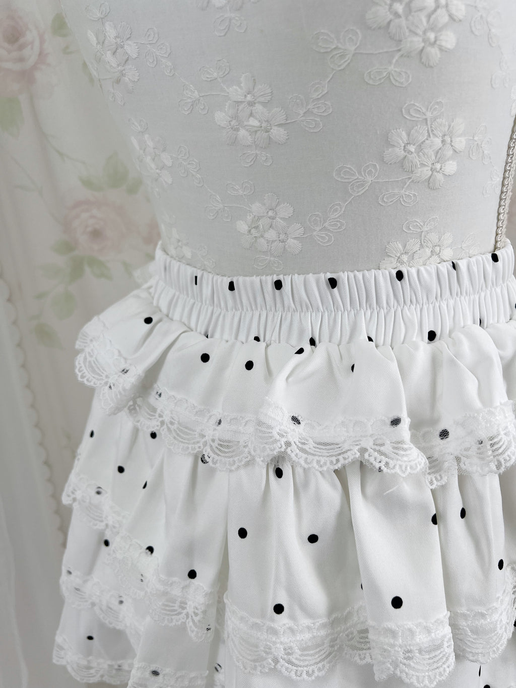 Tiered Polka Dot Skirt (White)