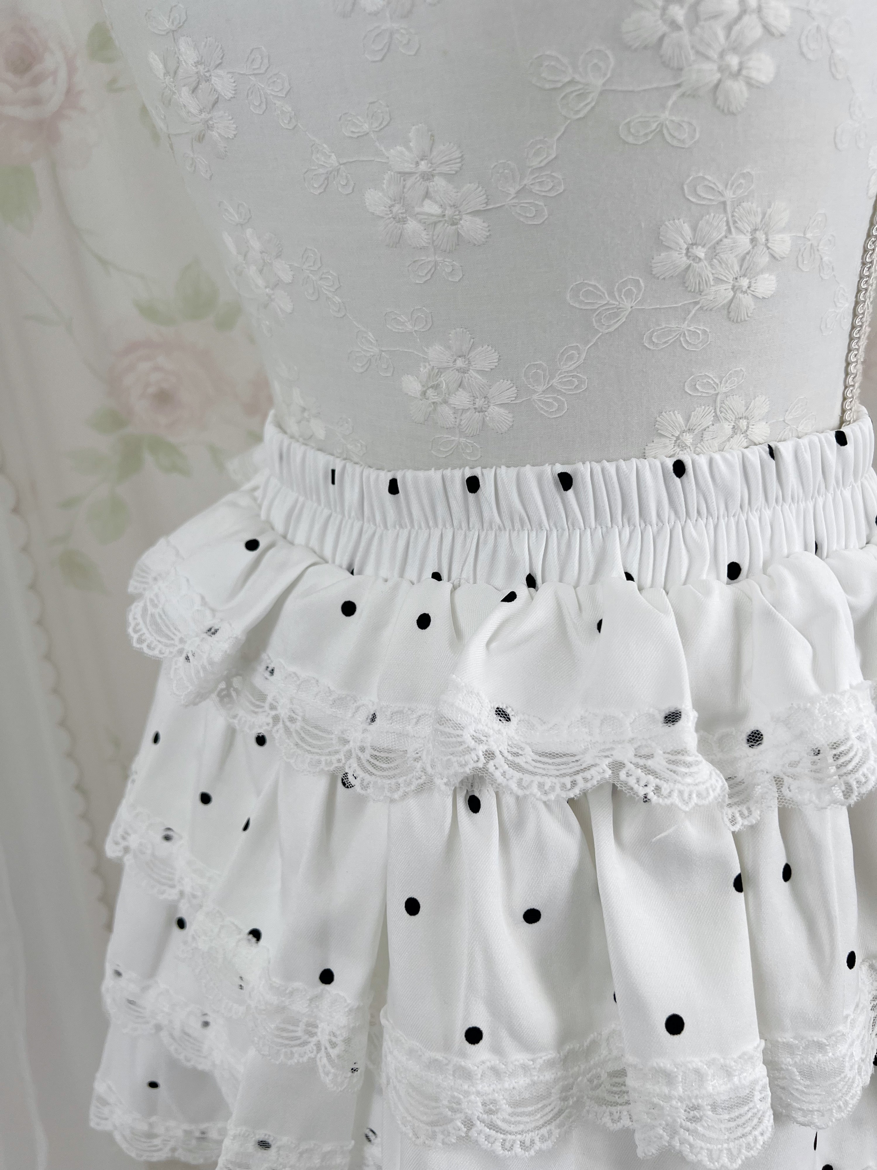Tiered Polka Dot Skirt (White)