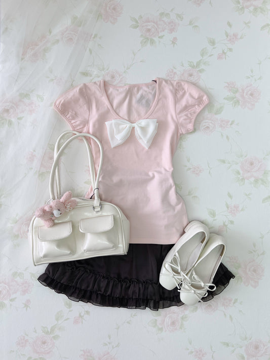 Puff Sleeved Cotton T-Shirt (Pink)