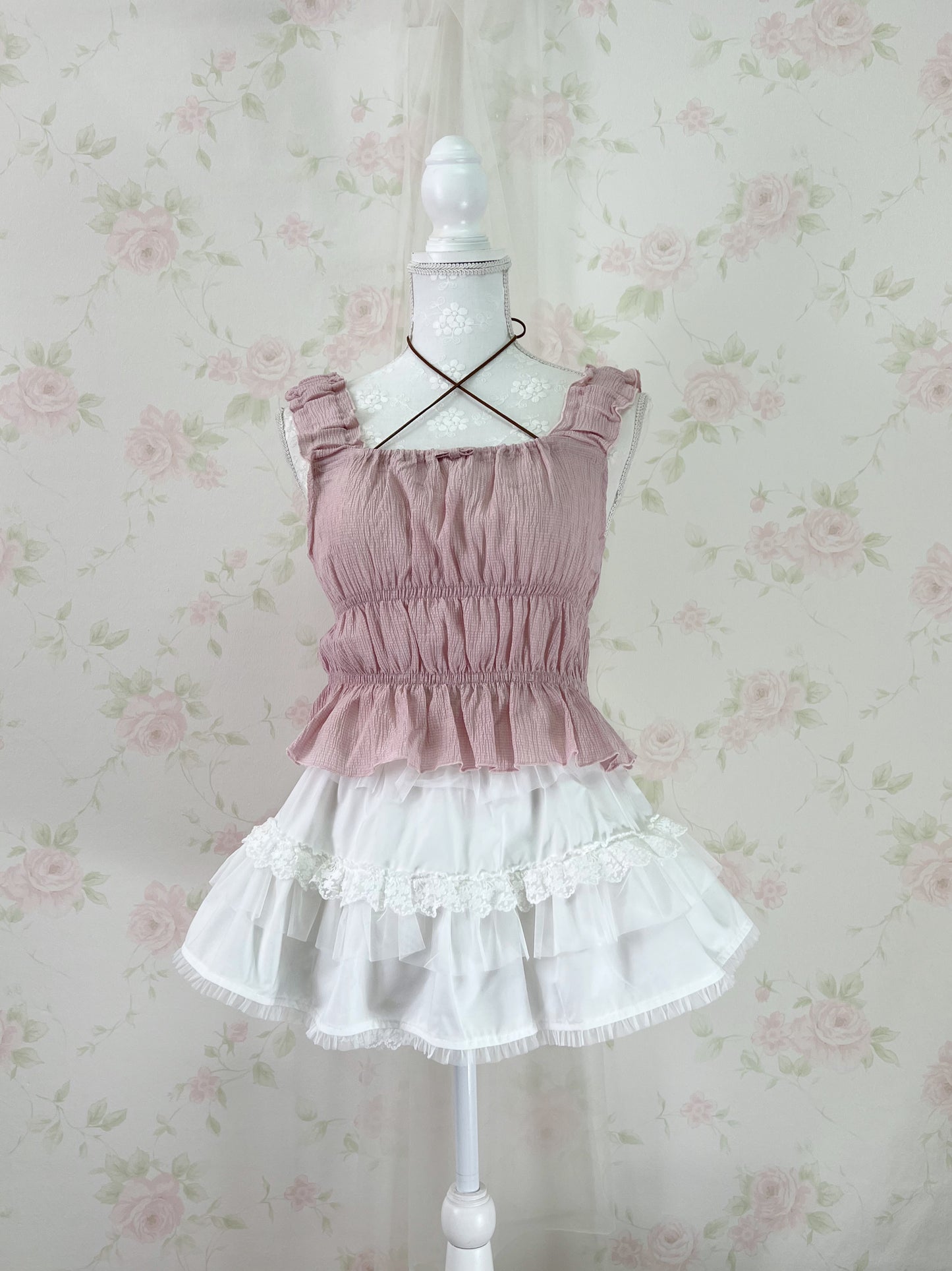 (Pre-order) MultiPal Store Original Suede Cross Shoujo Top (Pink)