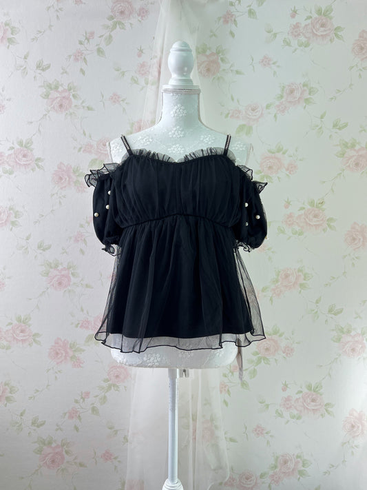 Ank Rouge Crystal Strap Chiffon Top (Black)