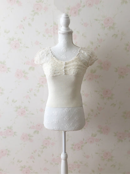 GRL Floral Tulle  Sleeved Pearl Button 2 Way Top (White)