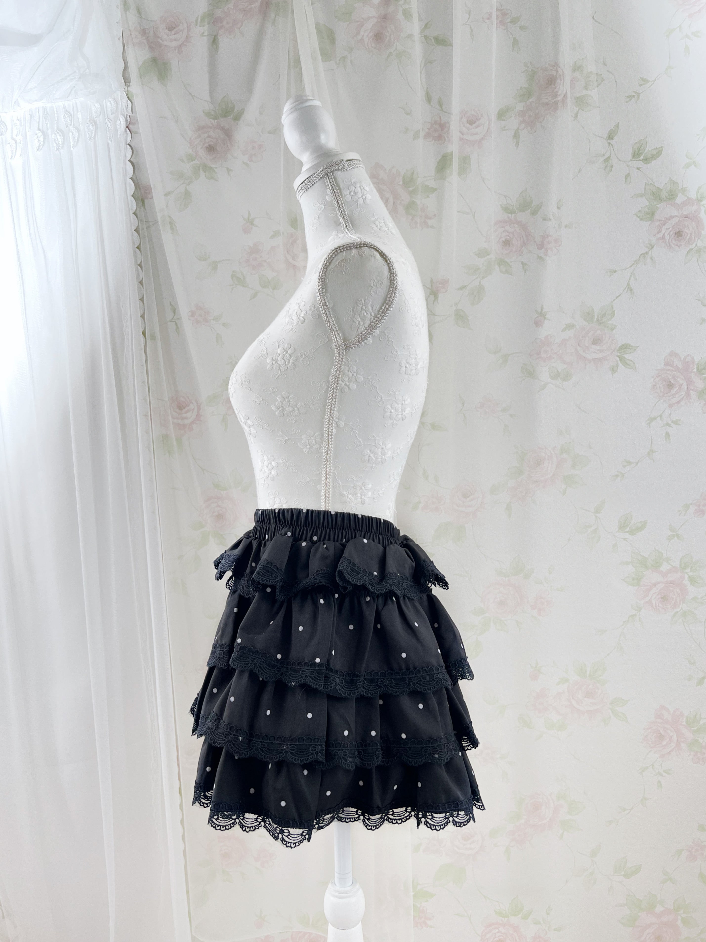 Tiered Polka Dot Skirt (Black)