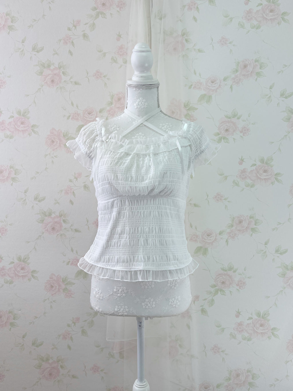 axes femme Side Ribbon Cross String Top (White)