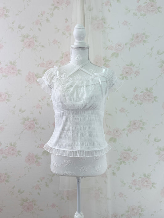 axes femme Side Ribbon Cross String Top (White)
