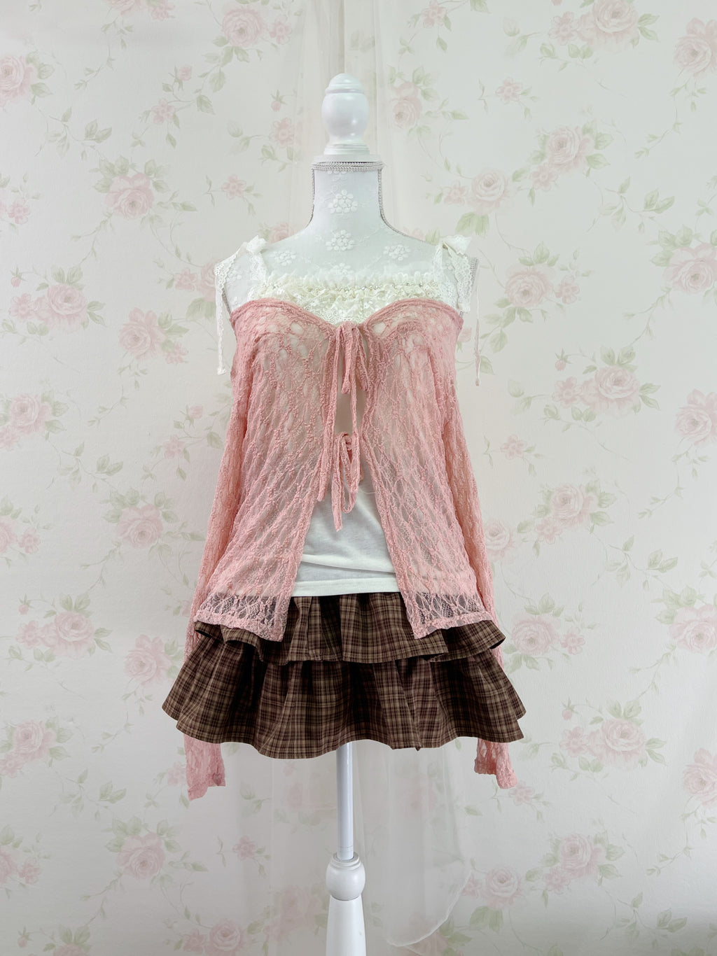 Lacy Double String Cardigan (Peach Pink)