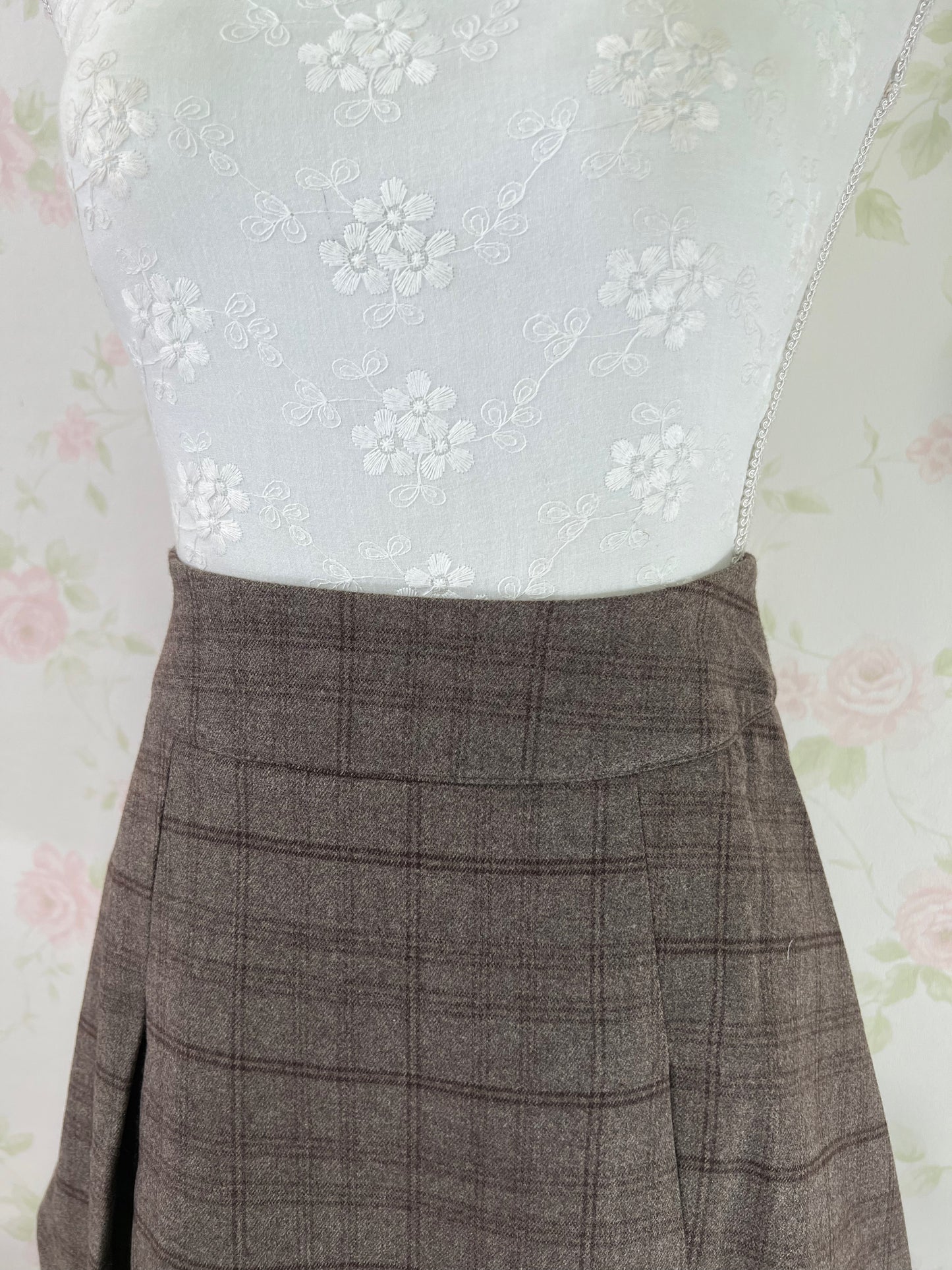 GRL Trapezoid Slit Checked Skirt (Smoky Brown)