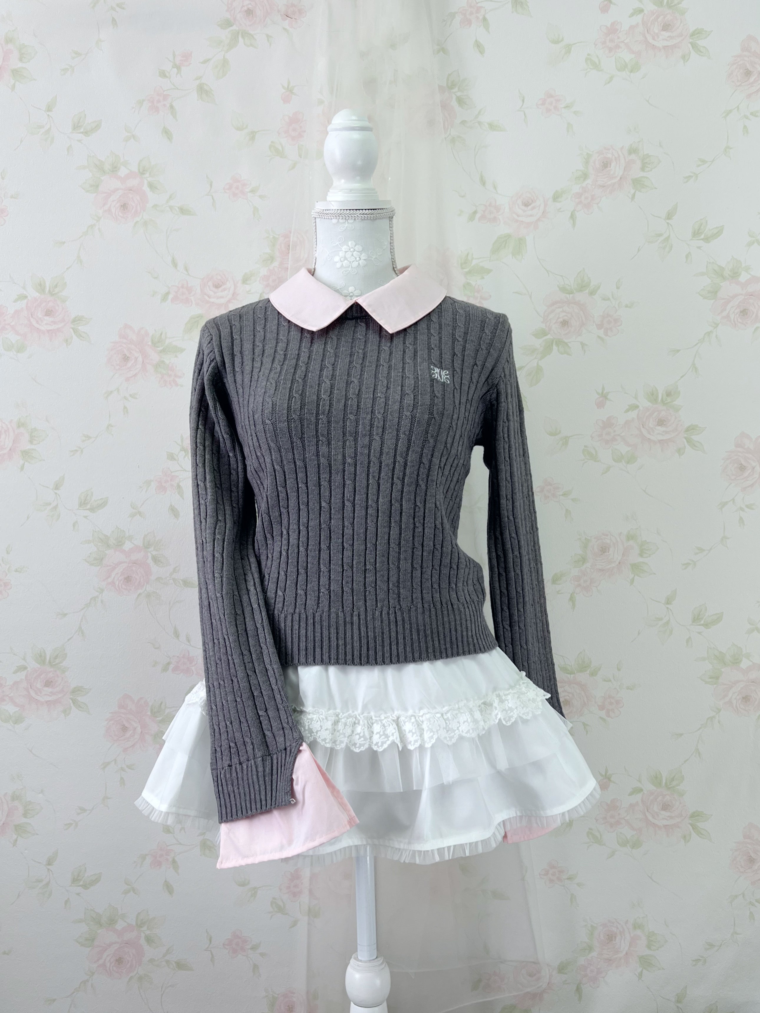 Retro Girl Layered Like Top (Gray)