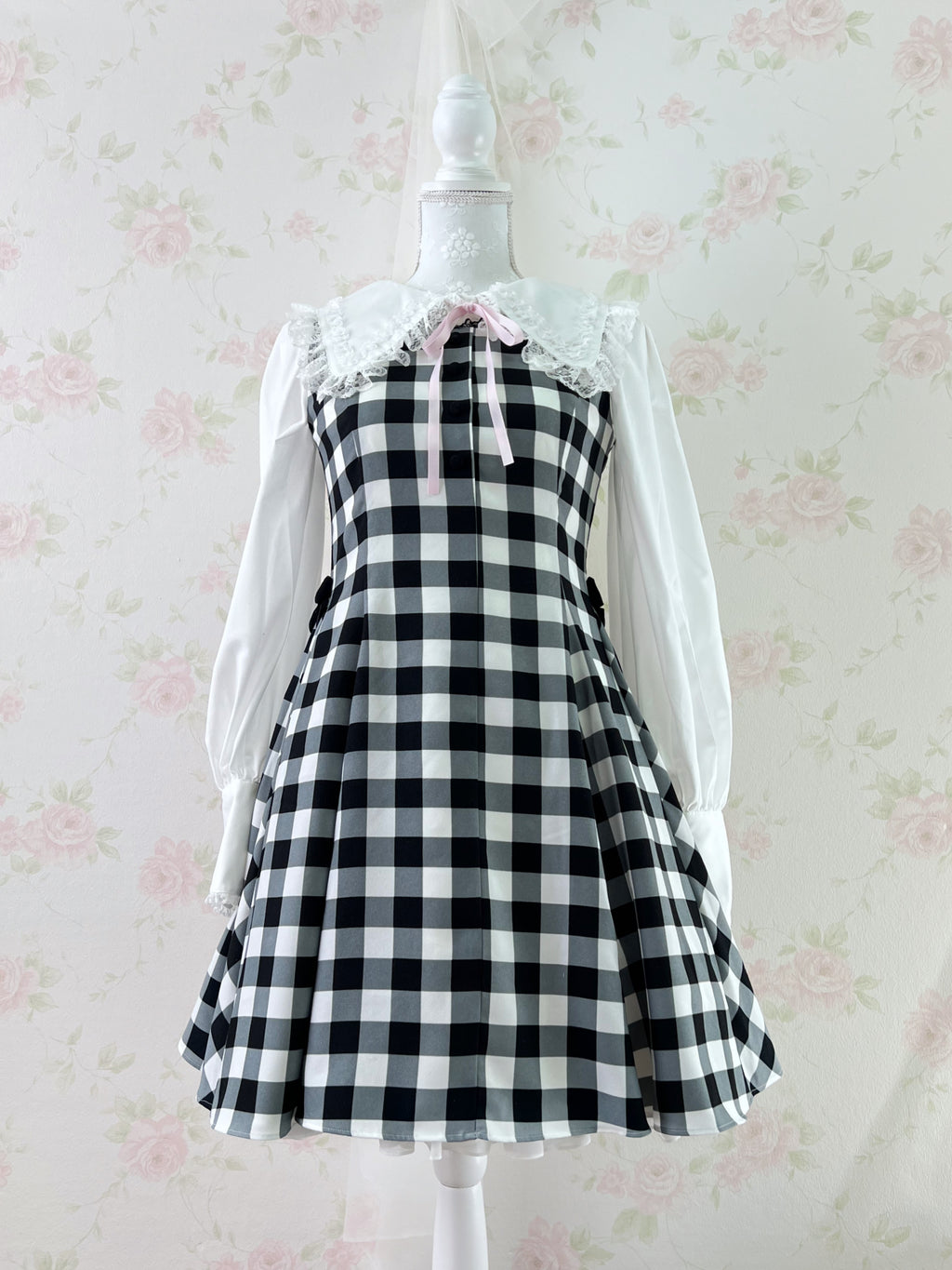 mille fille closet by LODISPOTTO Checked Layered Back Dress (Black)
