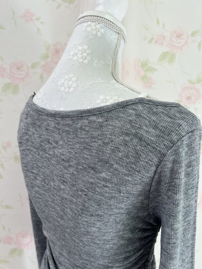 GRL Lacy Off Should  Side String Top (Gray)