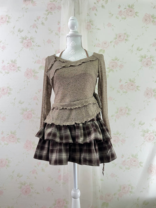 GRL Y2K Layered Halter Neck Top( Milk Tea Beige)
