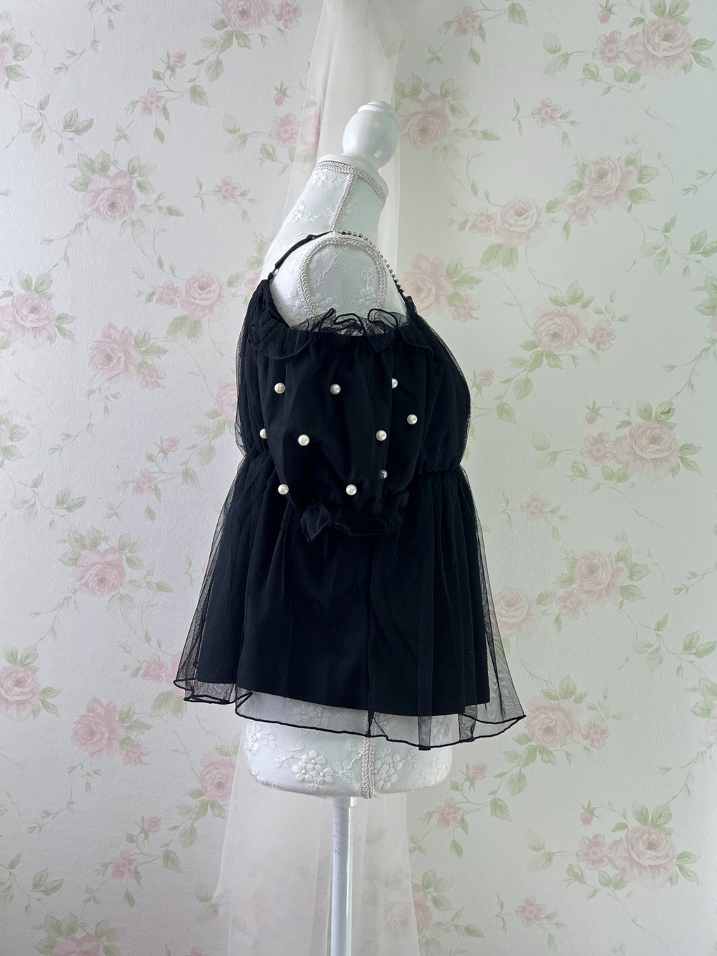 Ank Rouge Crystal Strap Chiffon Top (Black)
