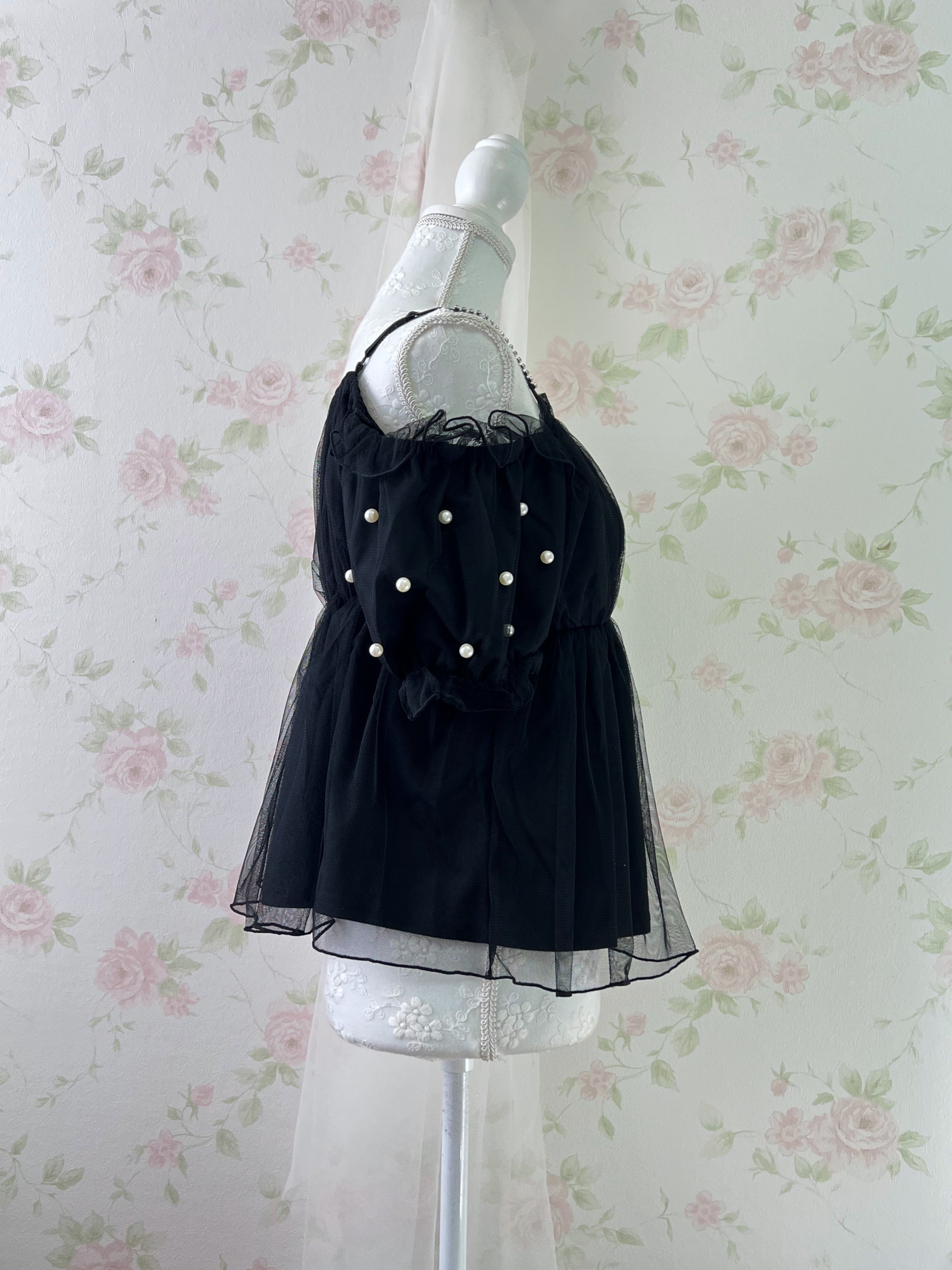 Ank Rouge Crystal Strap Chiffon Top (Black)