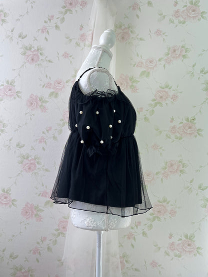 Ank Rouge Crystal Strap Chiffon Top (Black)