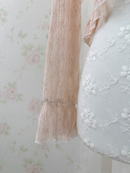Floral Lace Ruffled Cardigan (Peach Pink)