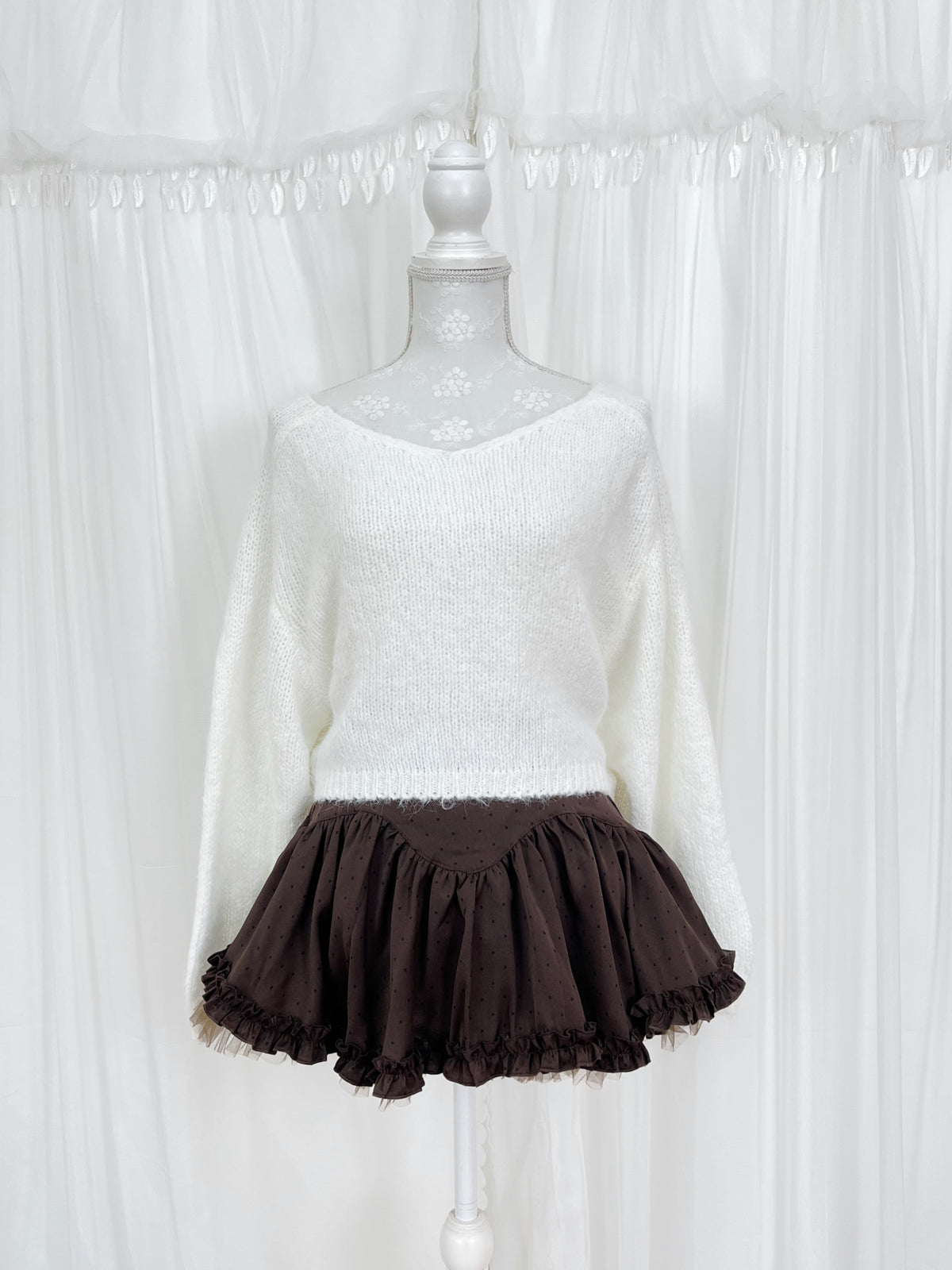 Tiny Polka Dot Mini Flare Skirt (Chocolate)