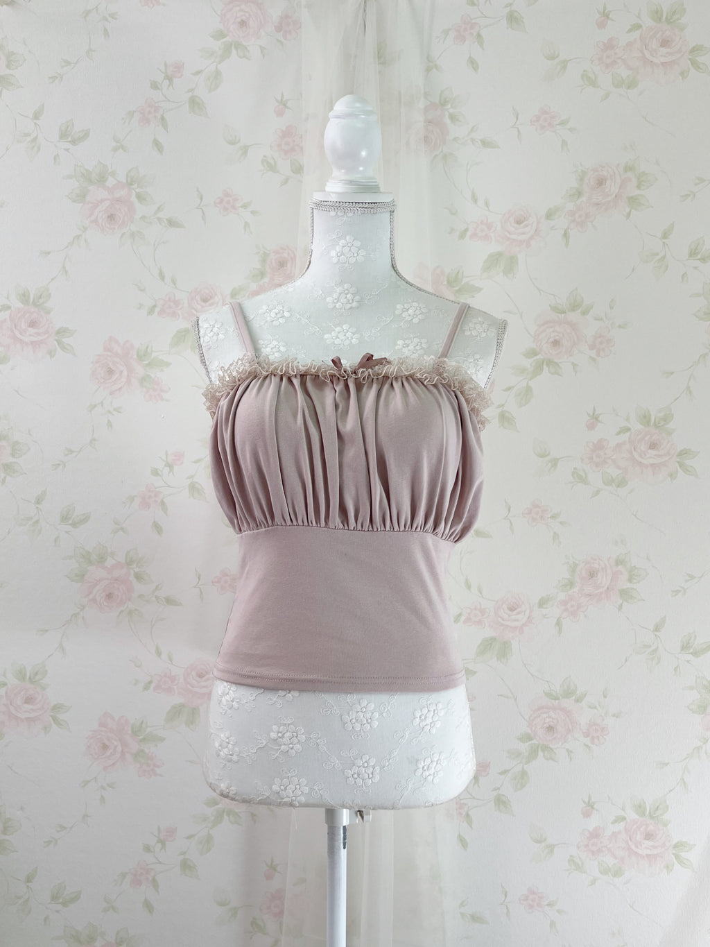 Dream Vision Gathered Petite Bow Camisole Top (Pink)