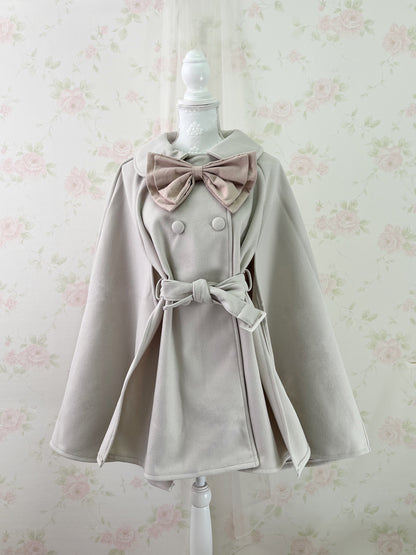 GRL Dolly Collar Button Up Poncho Coat (Beige)