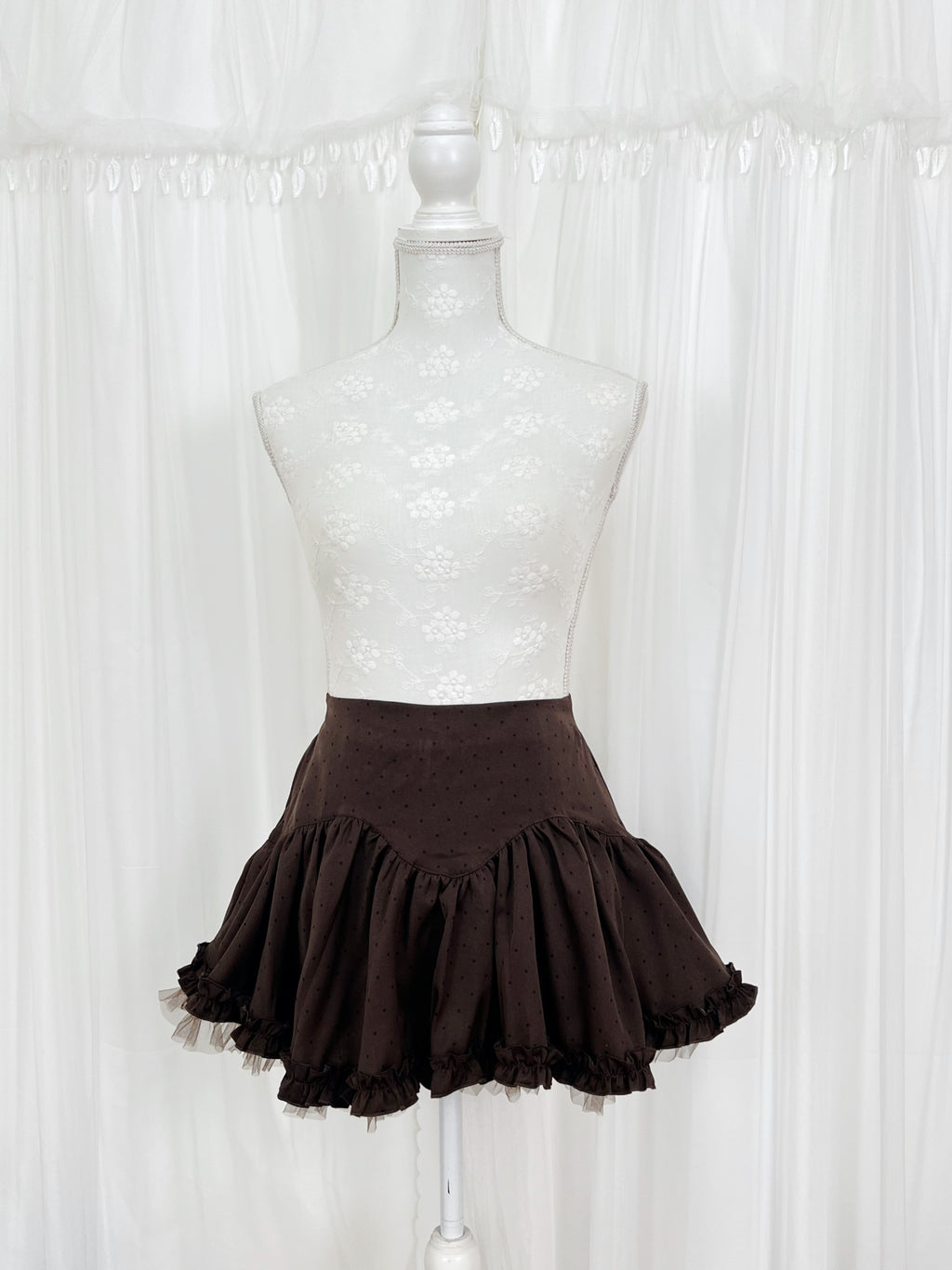 Tiny Polka Dot Mini Flare Skirt (Chocolate)