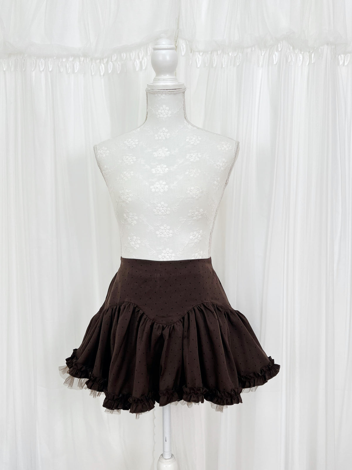 Tiny Polka Dot Mini Flare Skirt (Chocolate)