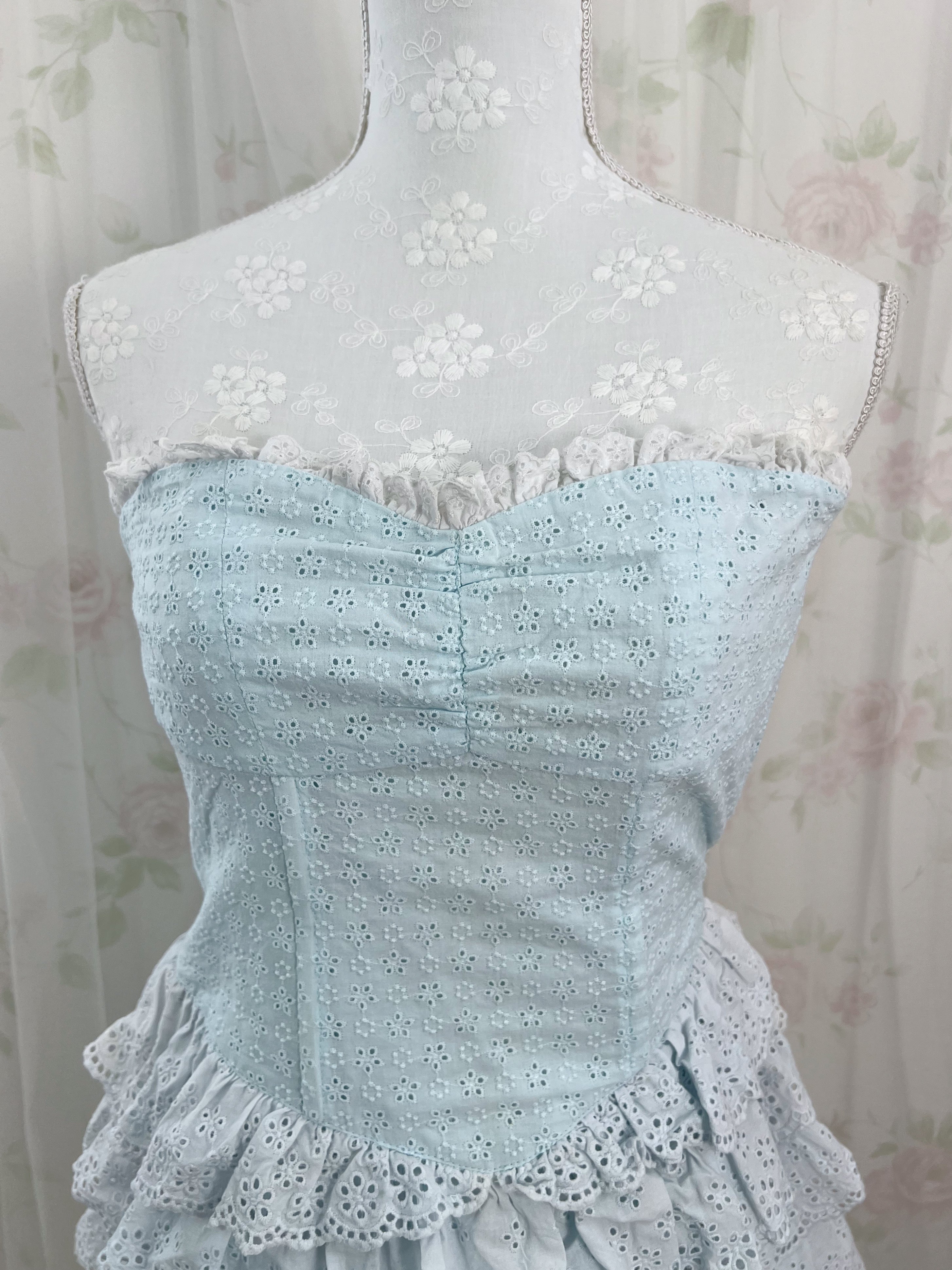 MERCURYDUO Gradation Lace Cotton Tiered Dress (Blue)