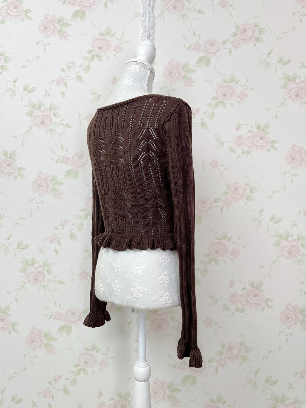 Crocheted Front String Cardigan (Chocolate)