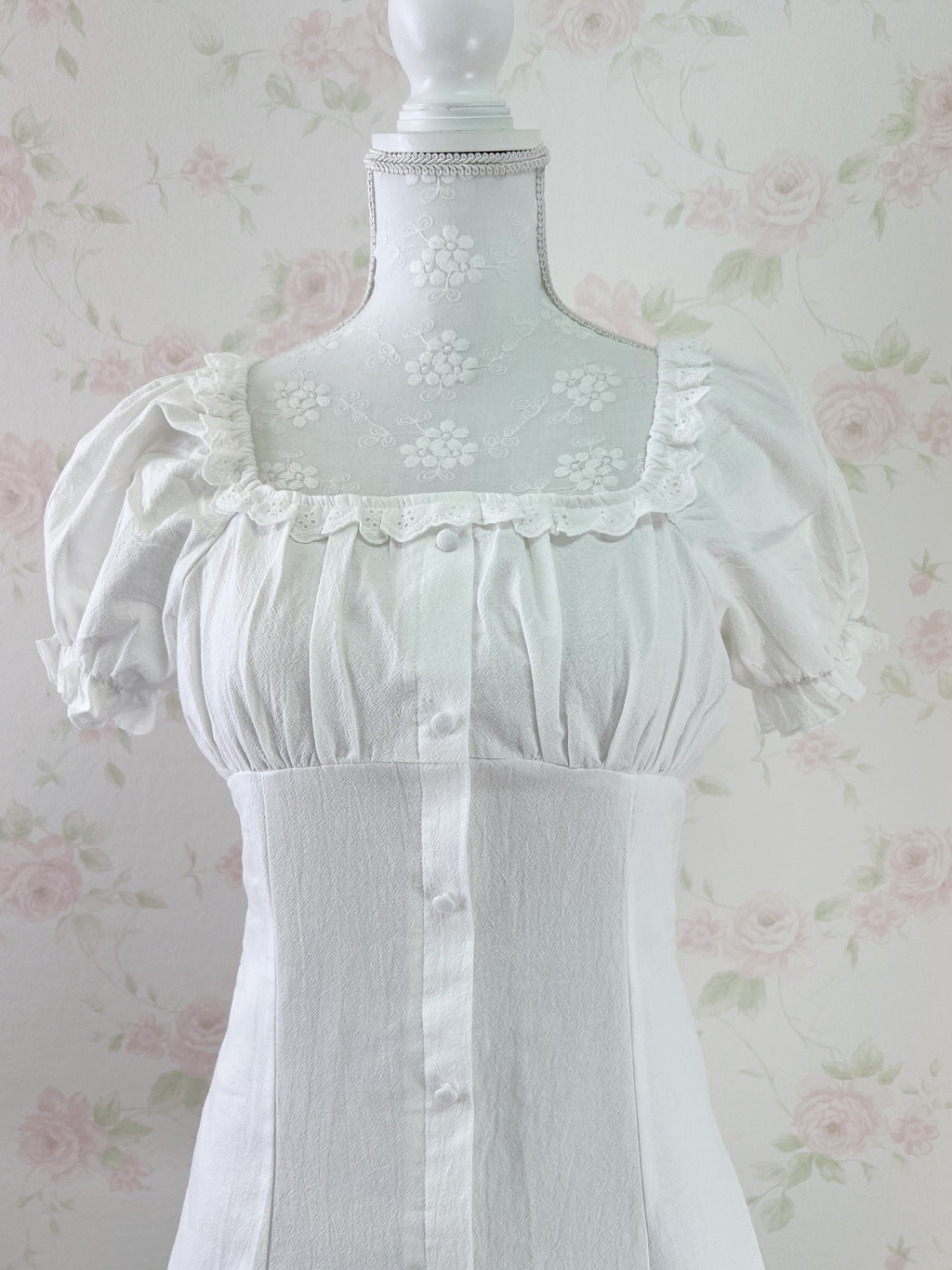 GRL Puff Sleeved Pencil Cotton Dress (White)