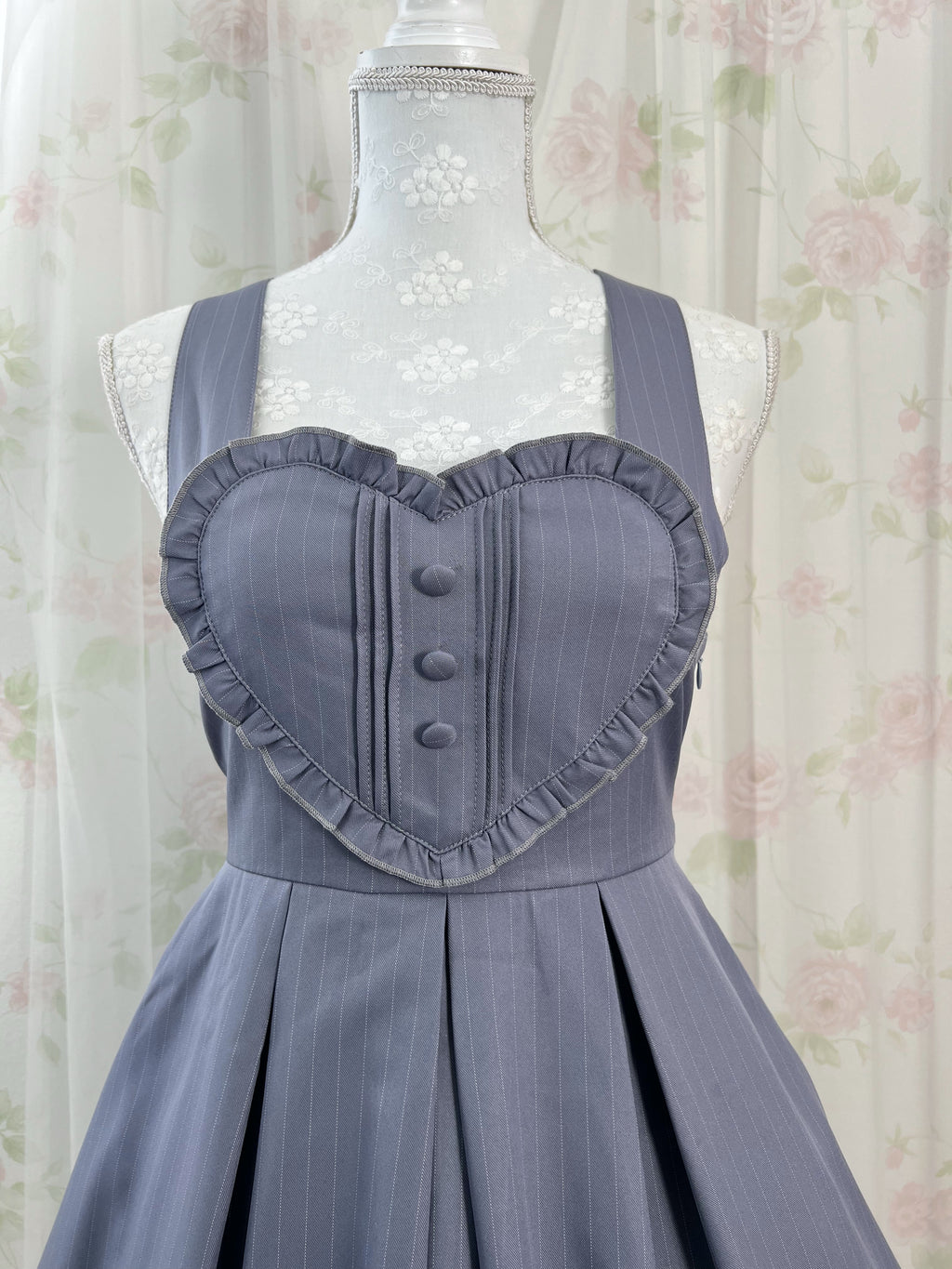 Secret Honey Heart Front Striped Jumper Skirt (Navy)