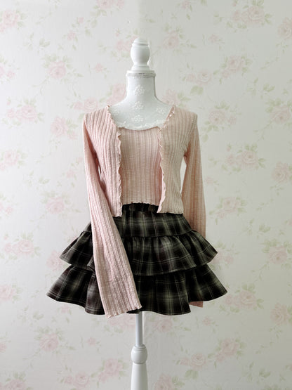 GRL Tiered Checked Skirt (Brown)