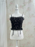 Petite Floral Laced Up Camisole (Black)