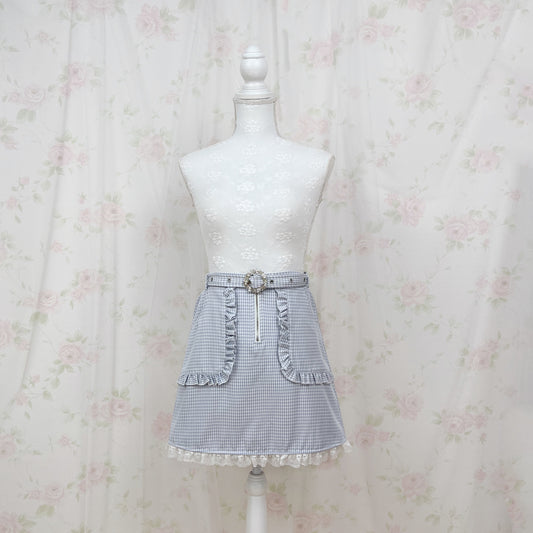 Swankiss Crystal Buckle Checked Skirt (Baby Blue)