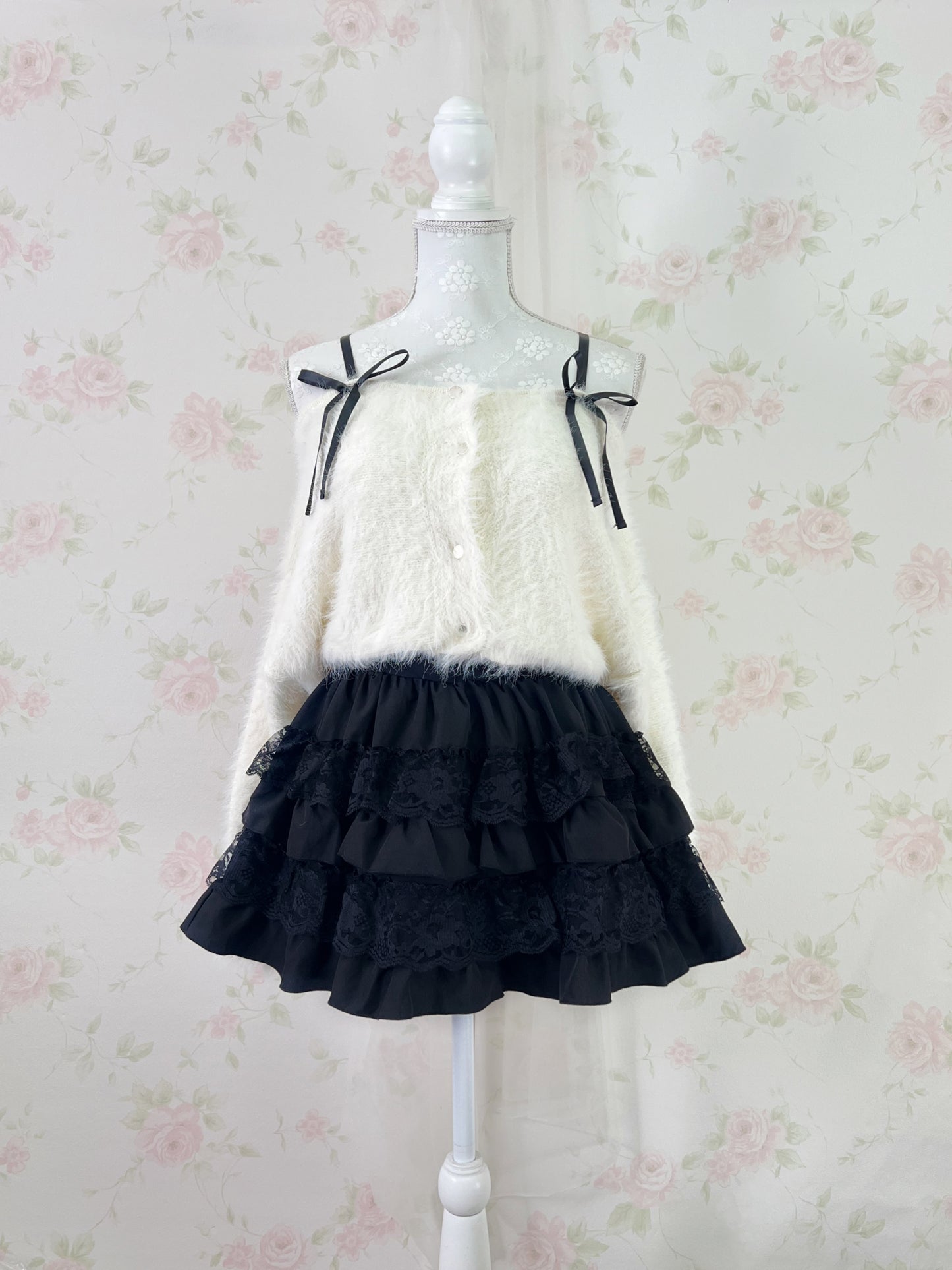 GRL Off Soulder Ribbon Sweater (Ivory)