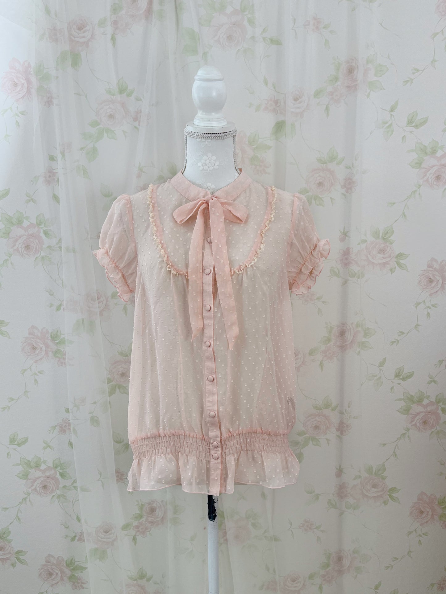 Peach John Bow Tie Chiffon Blouse (Peach Pink)