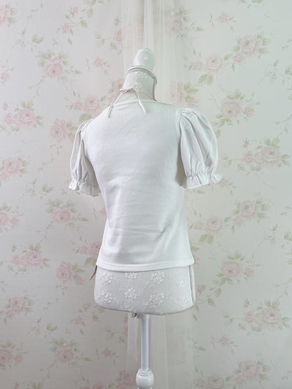 evelyn Polka Dot Frill Girly Top (White)