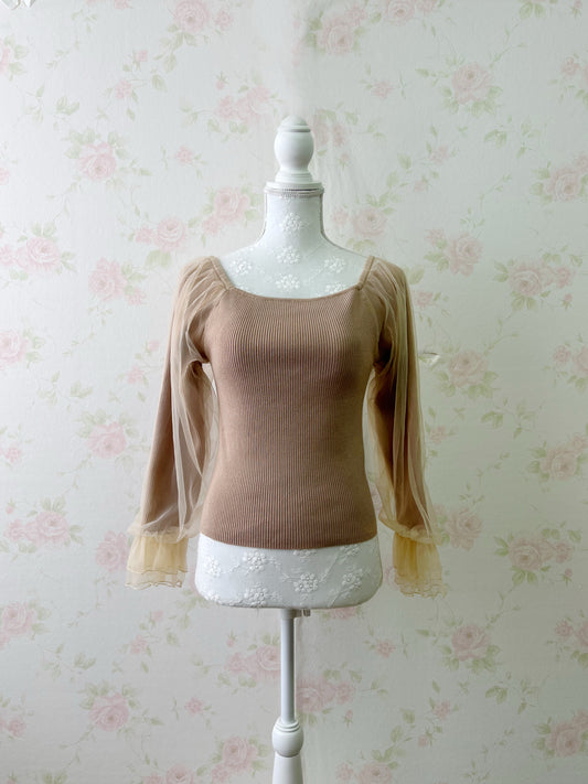 MIIA Tulle Sleeve Knit Top