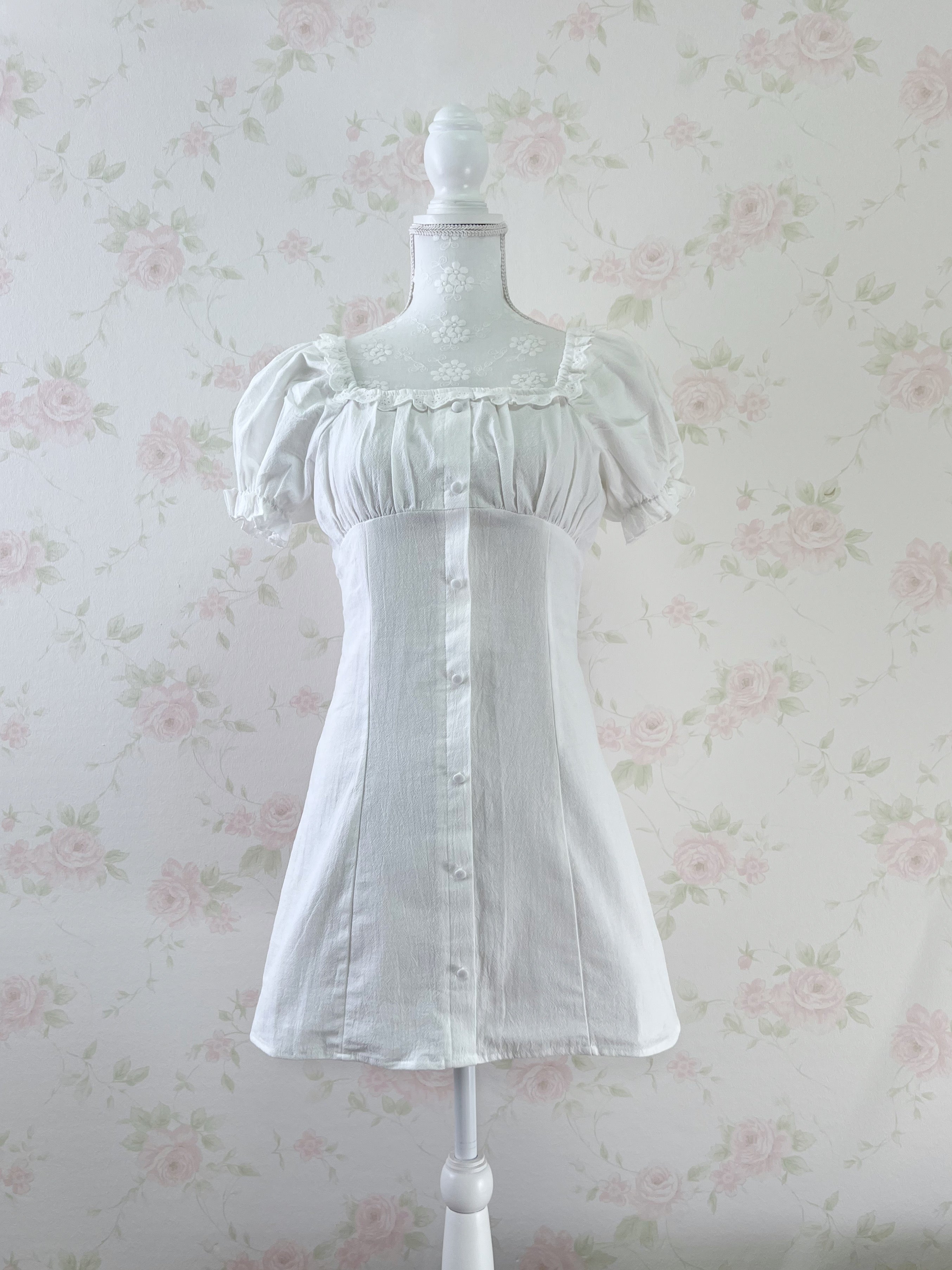 GRL Puff Sleeved Pencil Cotton Dress (White)