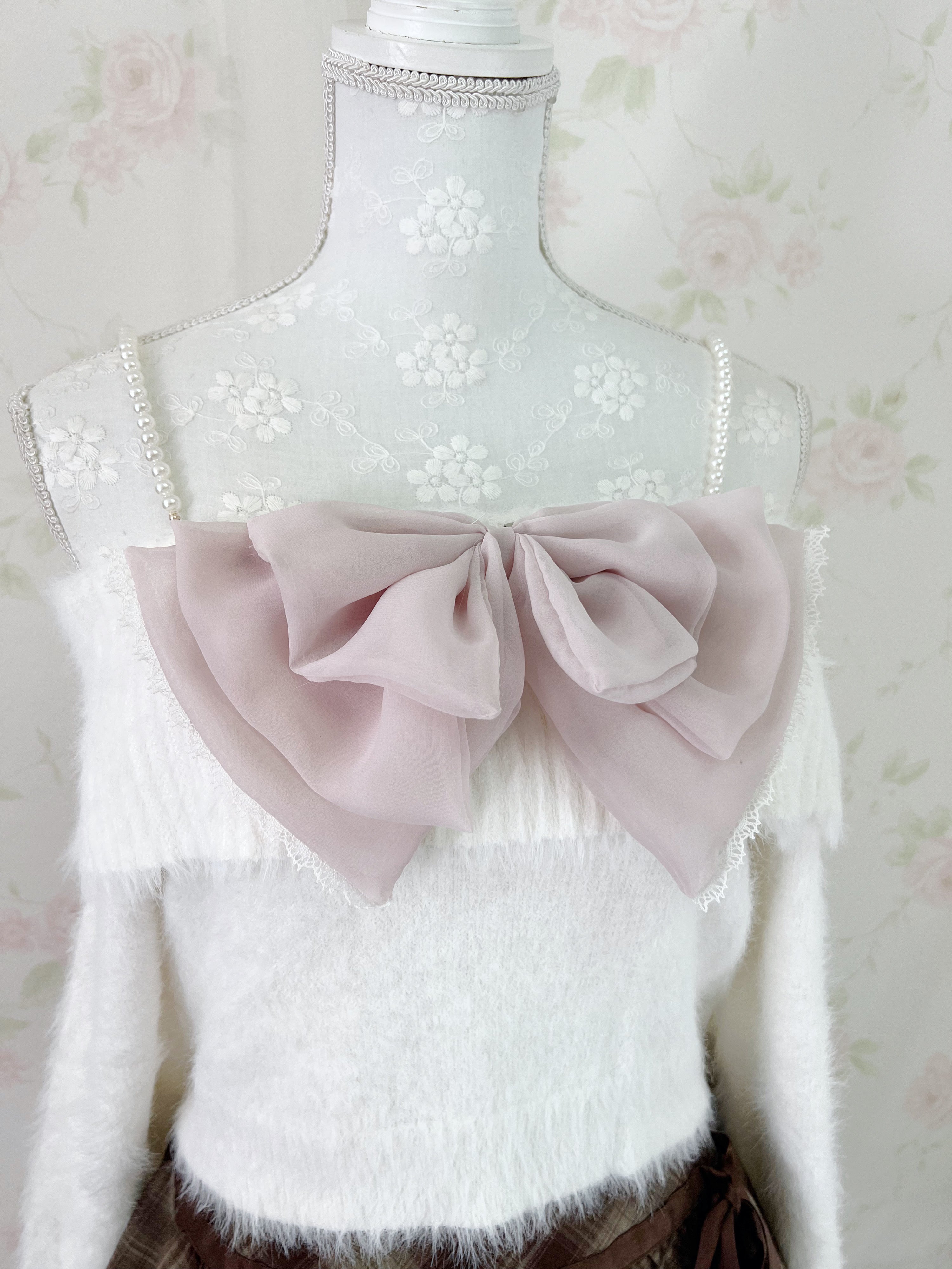 Pearl Strap Off Soulder Sweater (White)