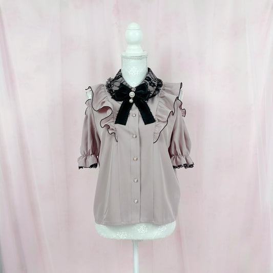 majoretty Open Shoulder Pearl Bow Blouse (Pink)