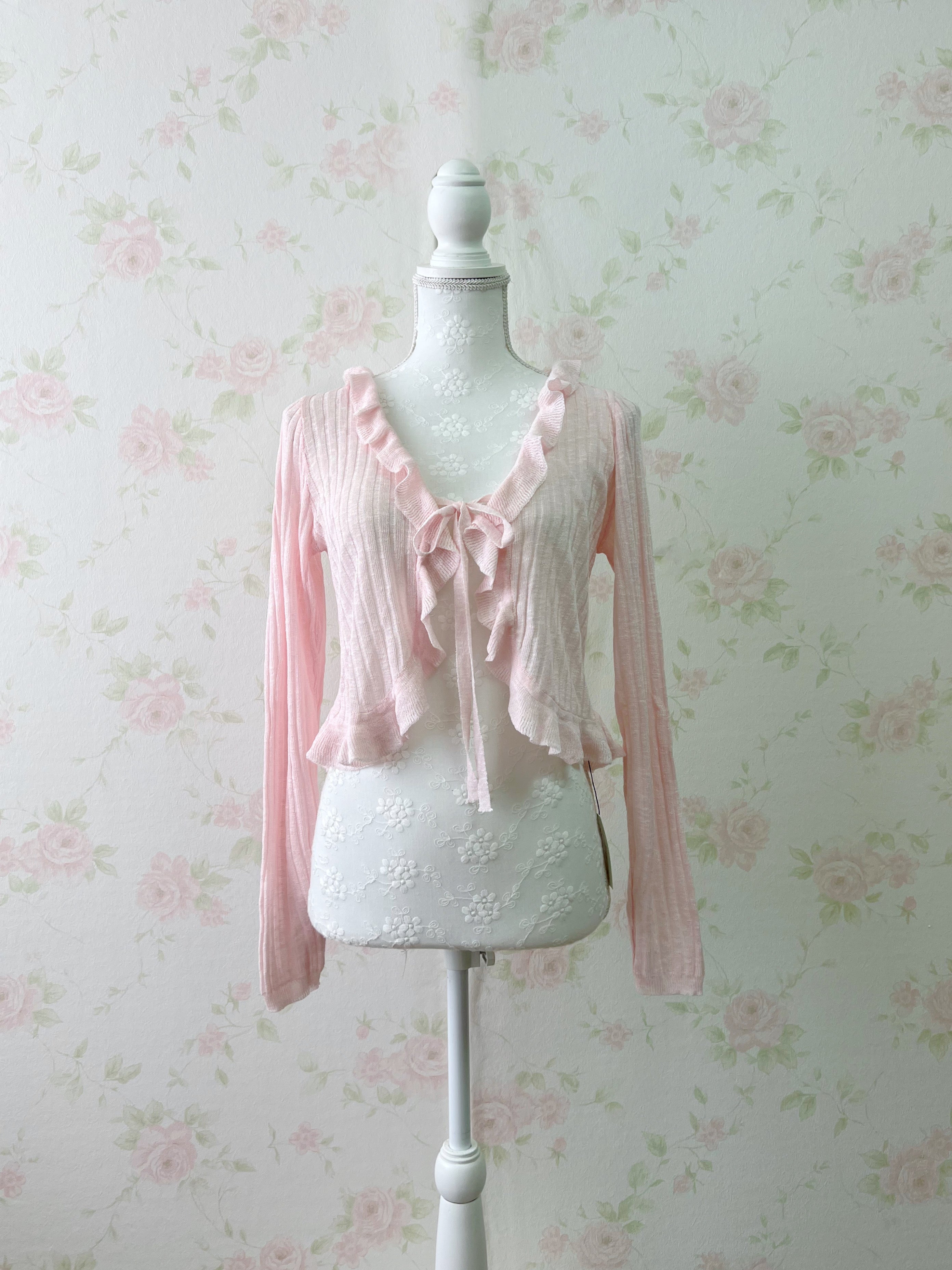 Shoujo Frilled Hem Cardigan (Pink)
