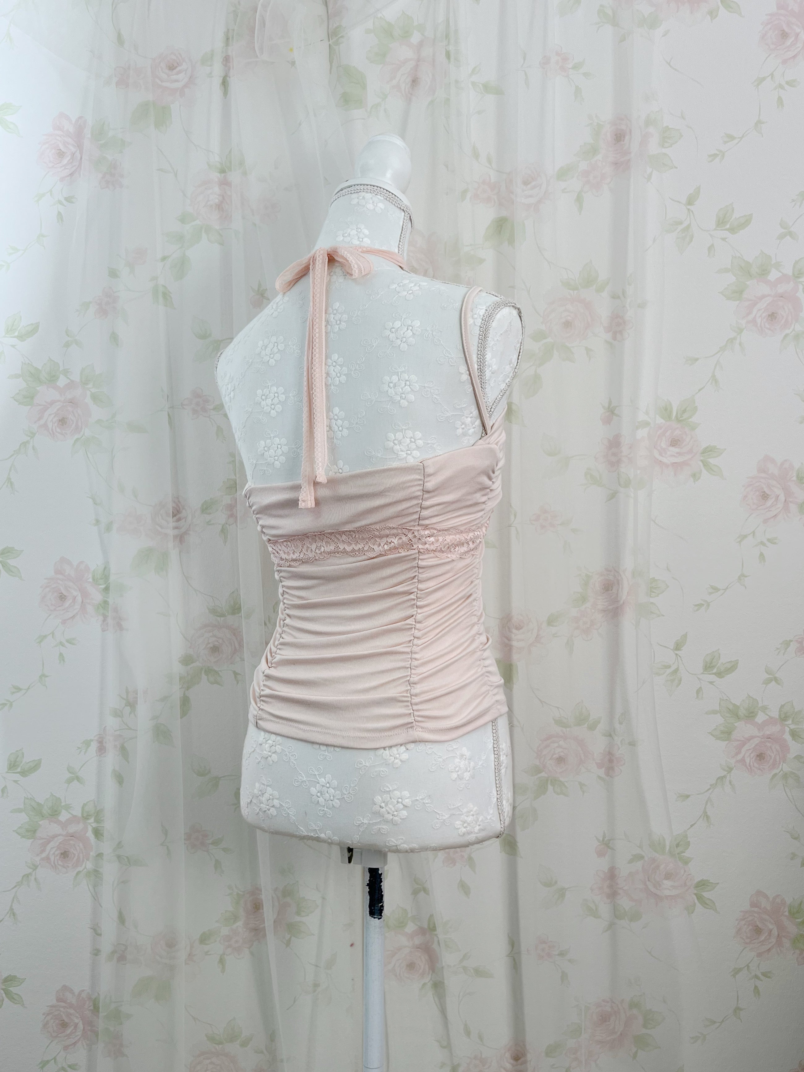 One Shoulder Crossed Halter Neck Top (Pink)