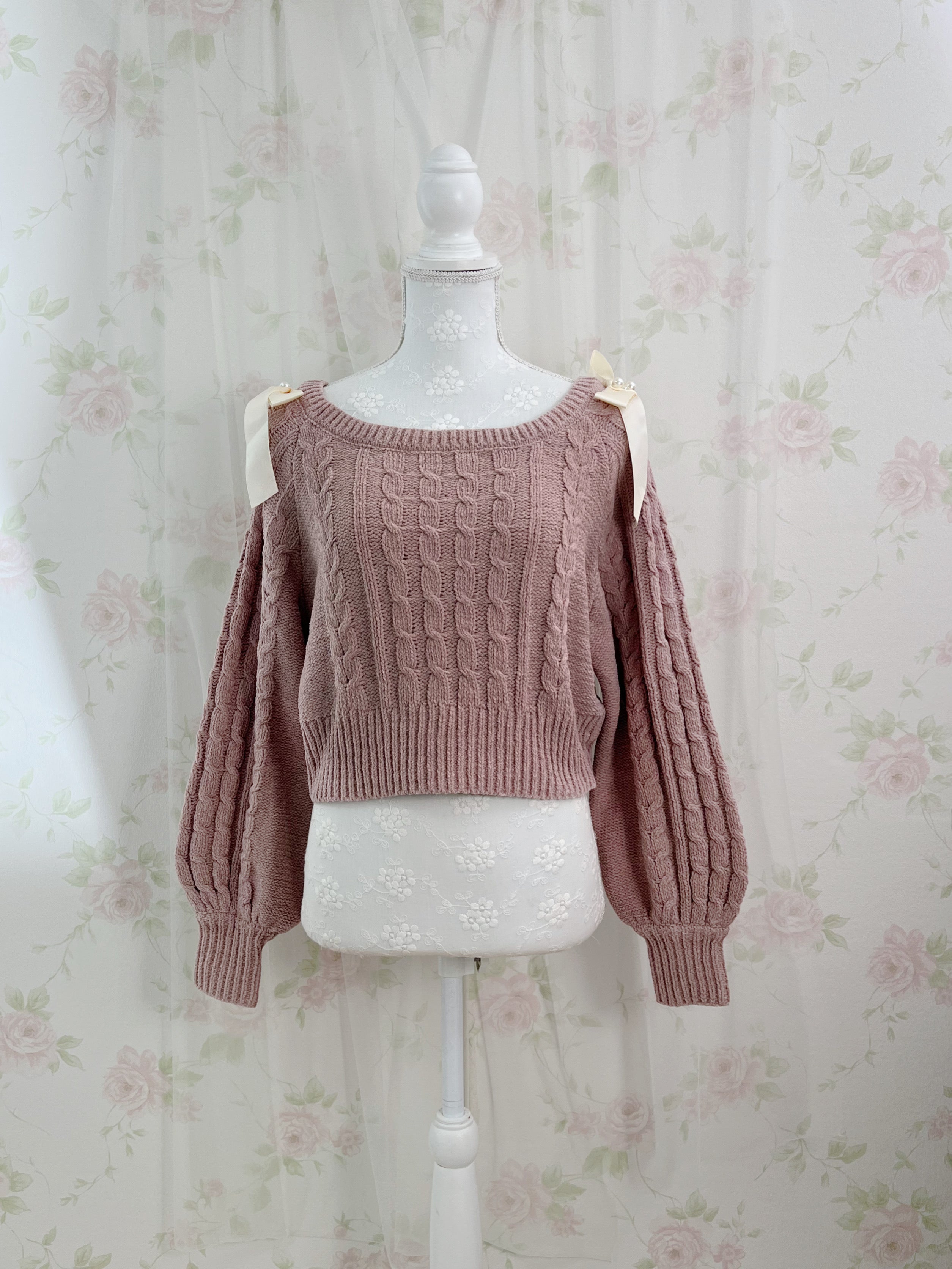 Shoulder Bow Sweater (Pink)